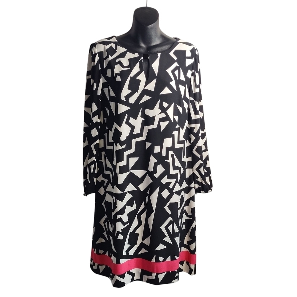 Tahari Arthur Levine Dress Womens Size 8 Geometric Artsy Shift Keyhole Back Zip